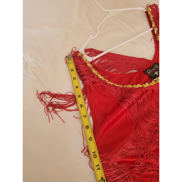 Charades Dress Red Fringe Womens 1x Flapper Style With Gold Sequin Scoop Neck - Picture 7 of 10